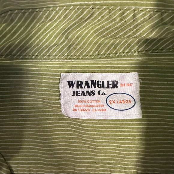 100% Cotton Wrangler Olive Green striped Men's XXL Casual Button Down Shirt - Picture 3 of 4